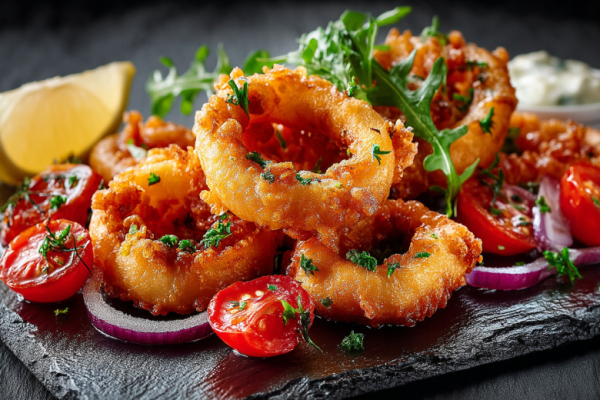 Кальмары не резиновые, а сочные: секрет в панировке темпура. С черри и луком &mdash; запекается за 10 минут. Топ-закуска