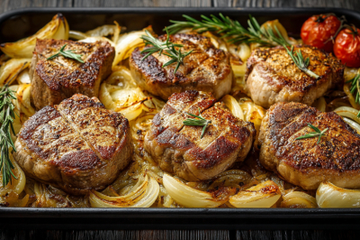 Вместо шашлыка готовлю из свиной шеи сочные стейки: мясо, лук, духовка и немного времени