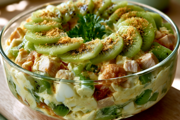 Киви в салате? Да! Готовлю &laquo;Малахитовый браслет&raquo;: сочная курица, нежный сыр и пикантная заправка