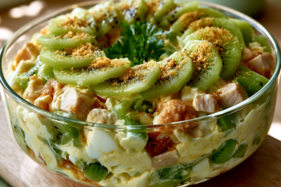 Киви в салате? Да! Готовлю &laquo;Малахитовый браслет&raquo;: сочная курица, нежный сыр и пикантная заправка