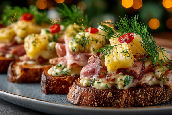 Сладко-соленая закуска на 8 Марта &mdash; под любые напитки: брускетты с ананасами &mdash; элементарный рецепт