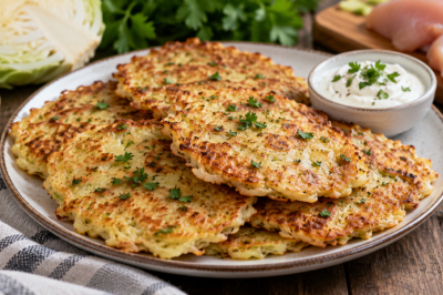 Быстрые лепешки из капусты,курицы и муки: измесльчаем и выкладываем ложкой — без раскатки и лепки