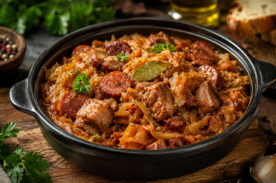 Не просто тушеная капуста, а бигос: продукты самые простые, но его съедят все. Яркое, запоминающееся жаркое